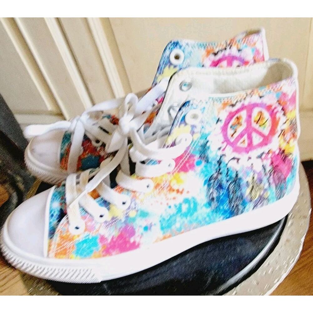 Yes We Vibe High Top Unisex Canvas Athletic Sneakers Tie Dye Womens 6 Men 4.5 - Picture 4 of 11